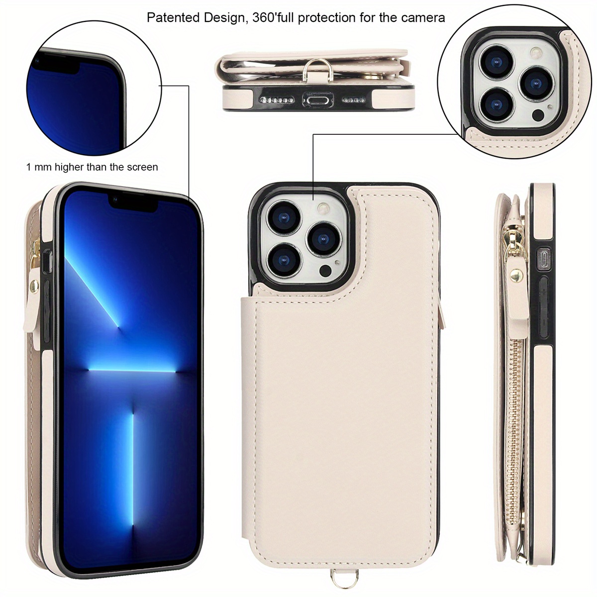 Wallet Case for iPhone 16/ 15/ 14/ 13/ 12/ 11 Pro Max 16 Plus/ 15 Plus/ 14 Plus/ 13 Mini/ 12 Mini/ 7/ 8/ SE 2020/ SE 2022 with Card Slot Holder, Magnetic Flip Folio Purse Case, Zipper Handbag with Detachable Lanyard Strap