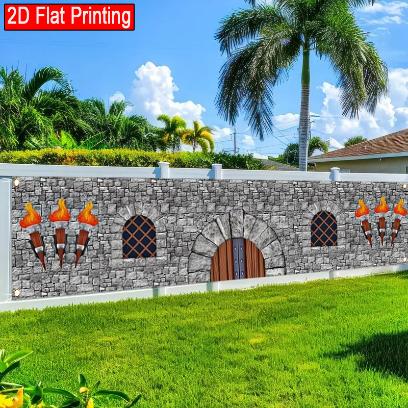 TEMU 2d Flat - 2d Flat - 2d Flat 1pc Medieval Theme Banner Brave Knight Flag (2)pattern Polyester Fence Banner Lawn And Wall Decoration Outdoor Party