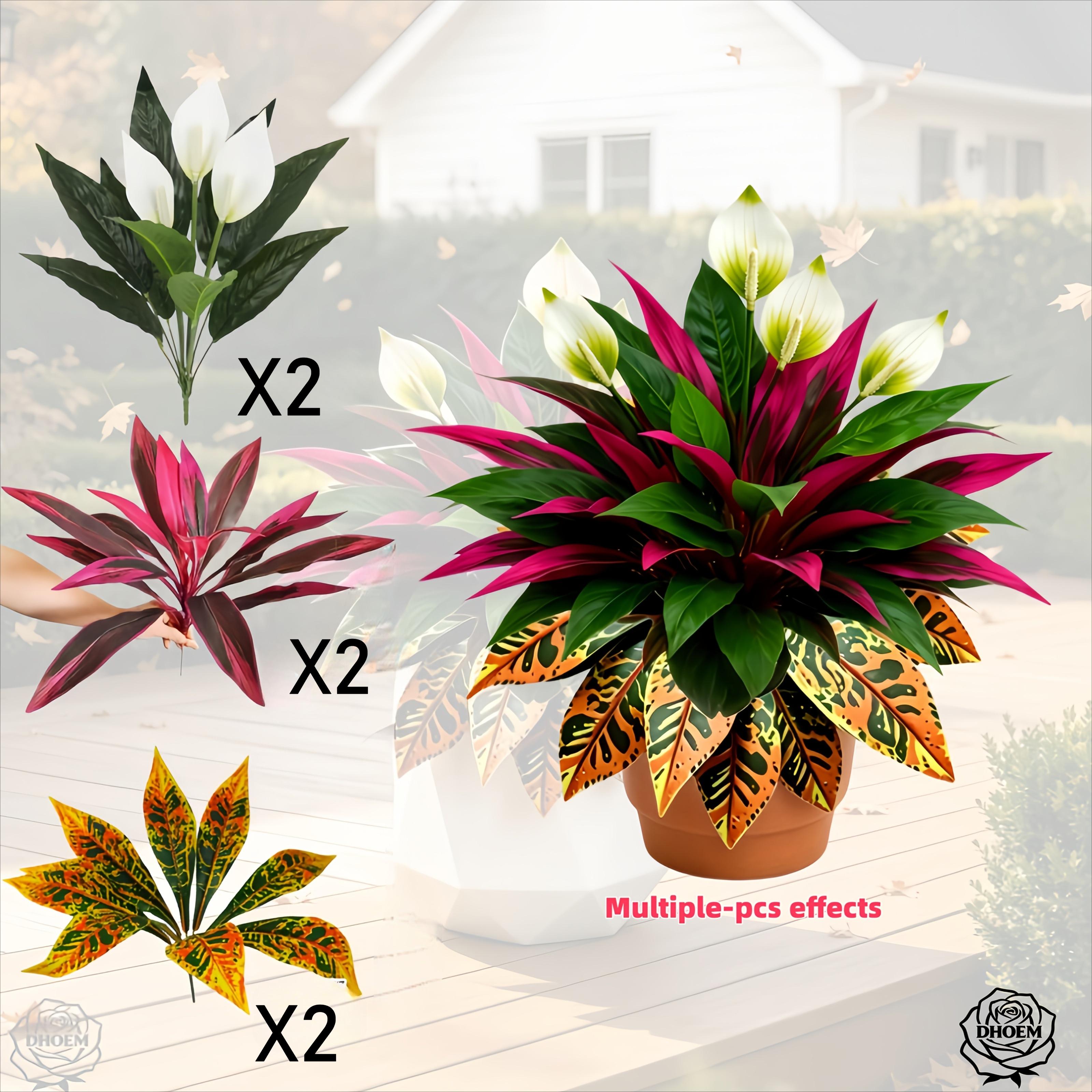 TEMU 6pcs Set Of And White Contrasting Artificial Plants, Perfect For Simulating In Autumn Outdoor Decoration, Suitable For Indoor And Outdoor,