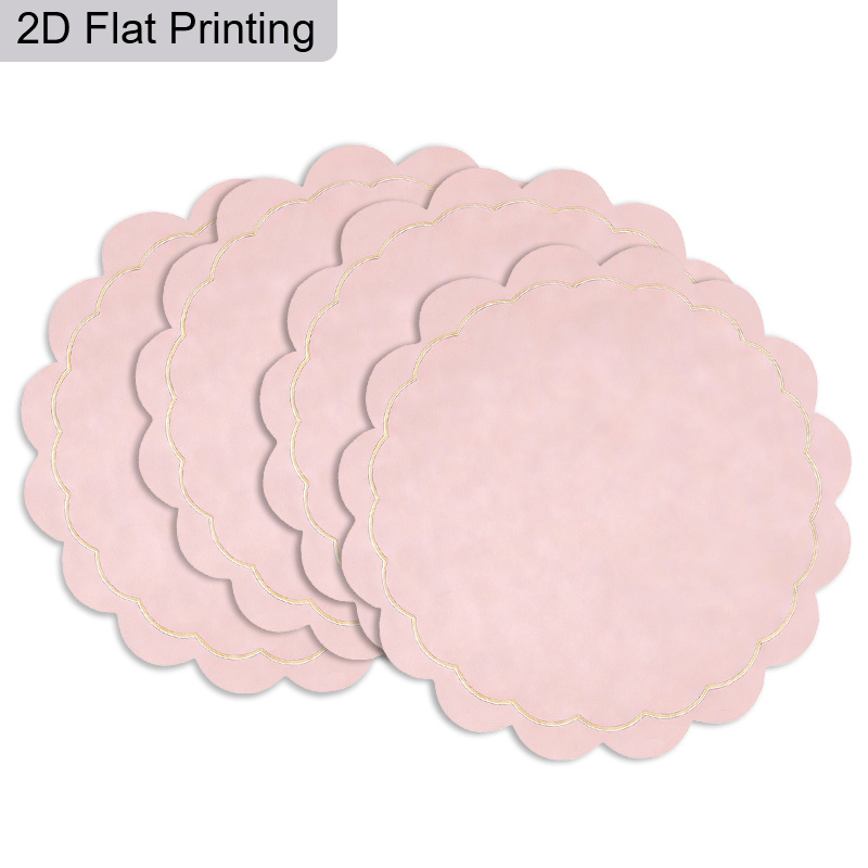 2d Flat 4pcs Pink Boho Farmhouse Scalloped Edge Table Mats, Non-slip Heat-resistant Polyester Dining Decor With Hand Wash , Durable Tablescaping Table Setting For Table Decor, Setting