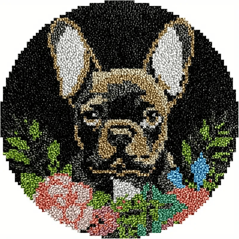 Image of Diy Bulldog Latch Hook Floor Mat For Adults & Beginners - Pre-printed Bulldog With Suitable For Or Beginners, Multicolor/ Dog Pattern Cushion, 20.47in X 20.47in Project, Floor Decor For