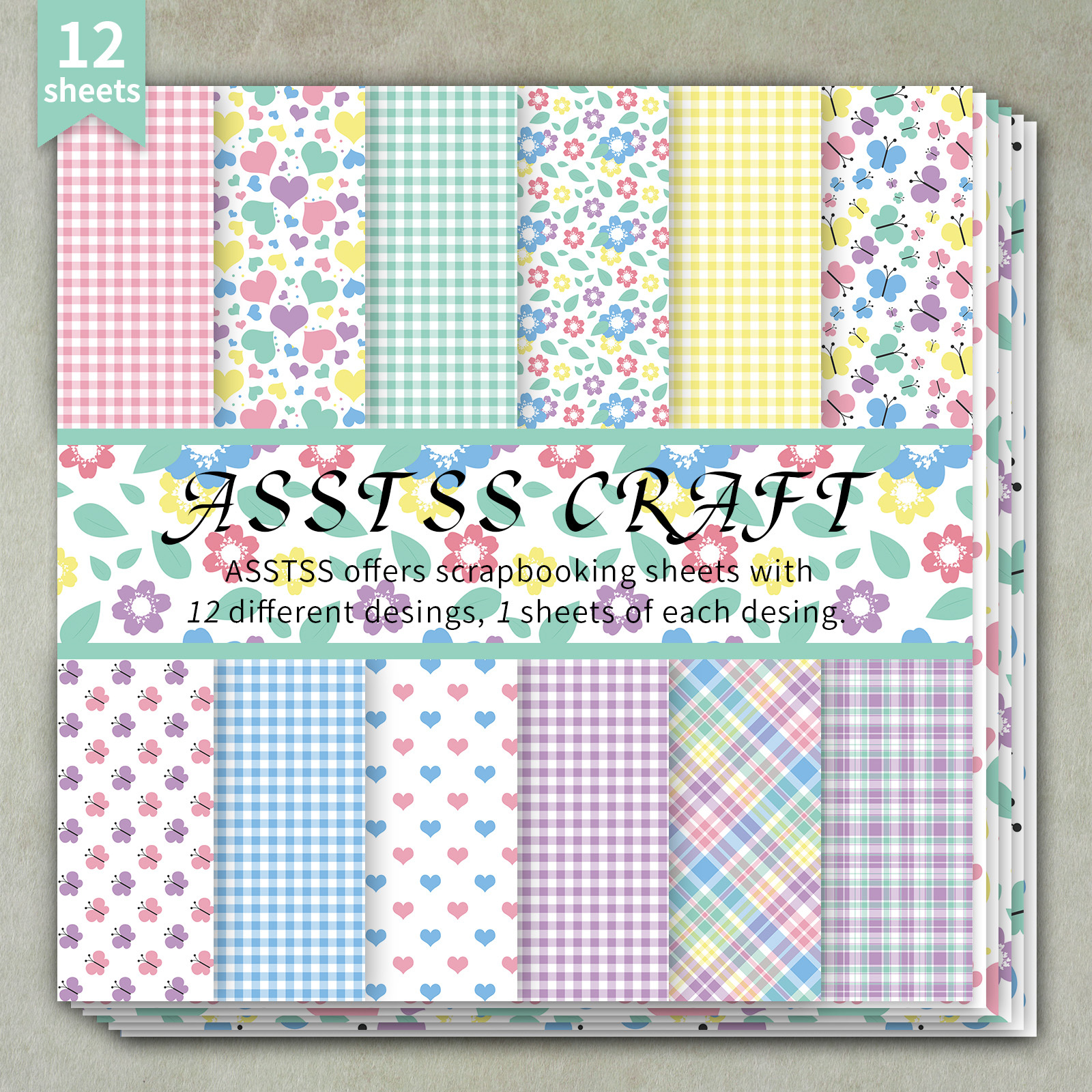 TEMU 12-sheet Asstss 6*6-inch Scrapbooking Paper Pad | Fresh Macaron & Decorative Pattern Style Backing Paper Supplies, Heavyweight Cardstock For