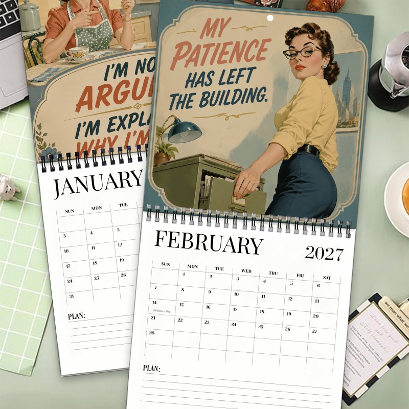 2027 Funny Vintage Sarcasm Wall Calendar, Spiral-Bound Retro Humor ...