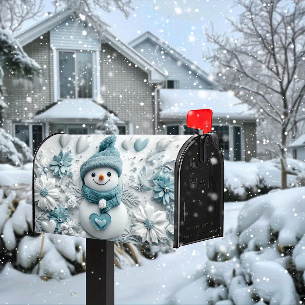 TEMU 1pc Magnetic Christmas Mailbox Cover Compatible For Standard Mailboxes - Winter Snowflake & Merry Christmas, Outdoor Holiday Decoration Suitable