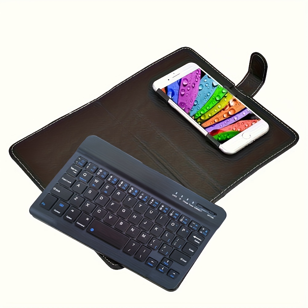 Compact Wireless Keyboard - Full Size, Collapsible, Black Faux Leather, Suitable for Mobile Phones, Tablets, And Laptops, Optional With/Without Stylus Pen