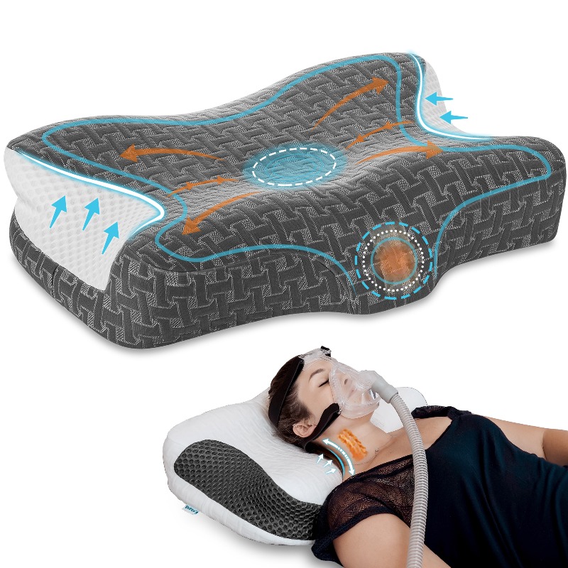 Cervical Neck Cpap Pillow, Ergonomic Height And Firmness Adjustable Mask-friendly Pillow For Cpap Users, Memory Foam Pillow For Side And Back Sleepers