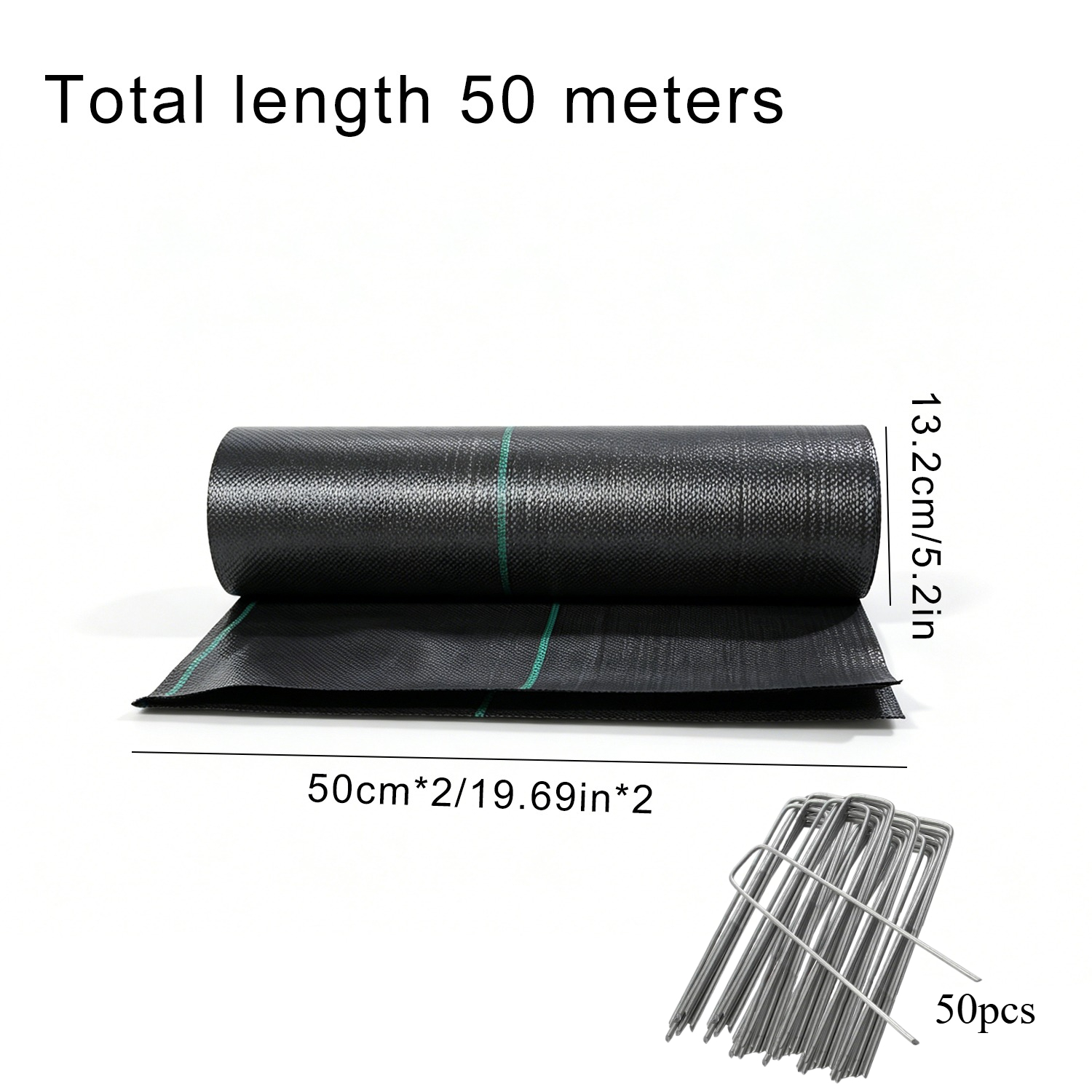 Image of 1m X 50m Pp Weed Barrier Fabric Uv Resistant Easy To Cut Garden Weed Control Mat With 50pcs Ground Stakes