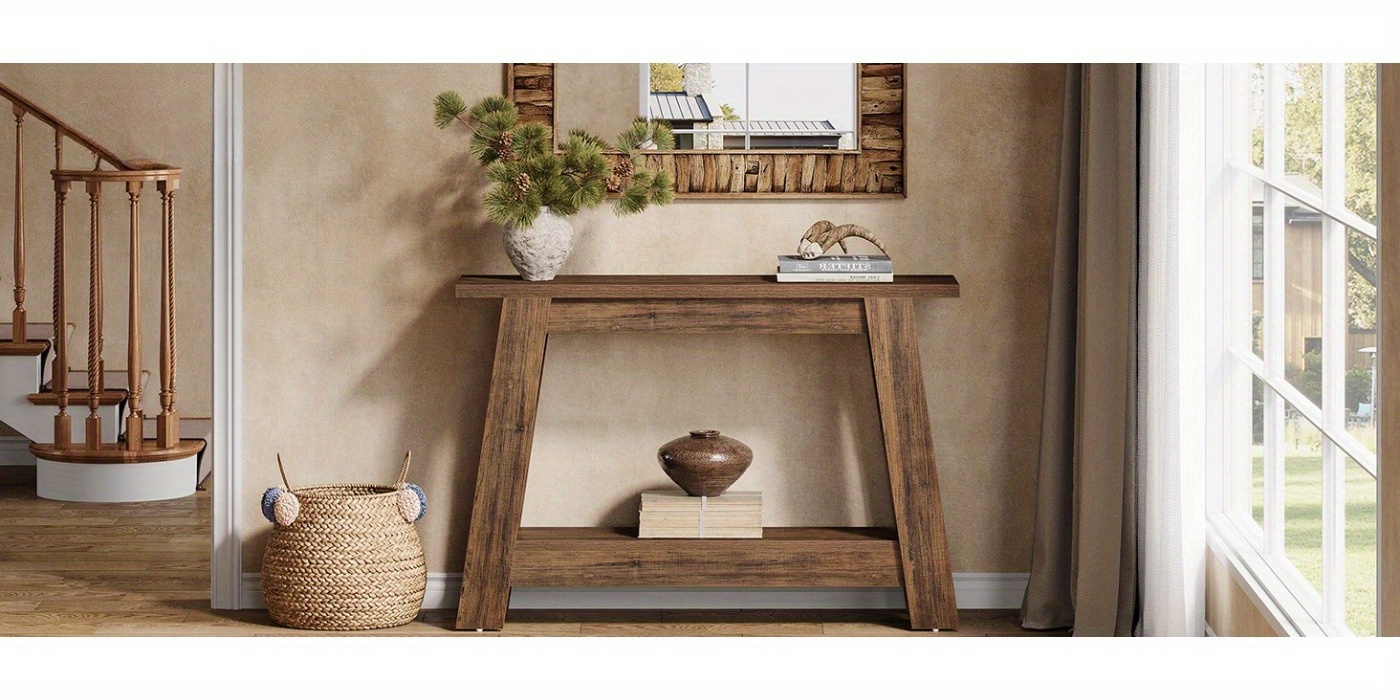 104.9cm Farmhouse Console Table, 2-Tier Wooden Entryway Table with Storage, Rustic Narrow Behind Couch for Living Room, Hallway, Foyer, Rustic Brown