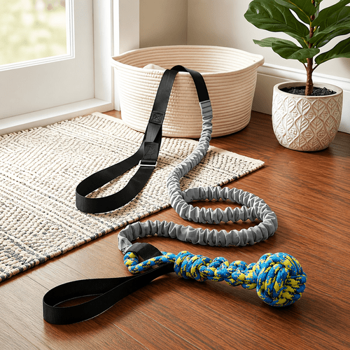 2pcs dog hanging elastic tug rope toys knot ball chew toys for indoor outdoor play teeth pet supplies