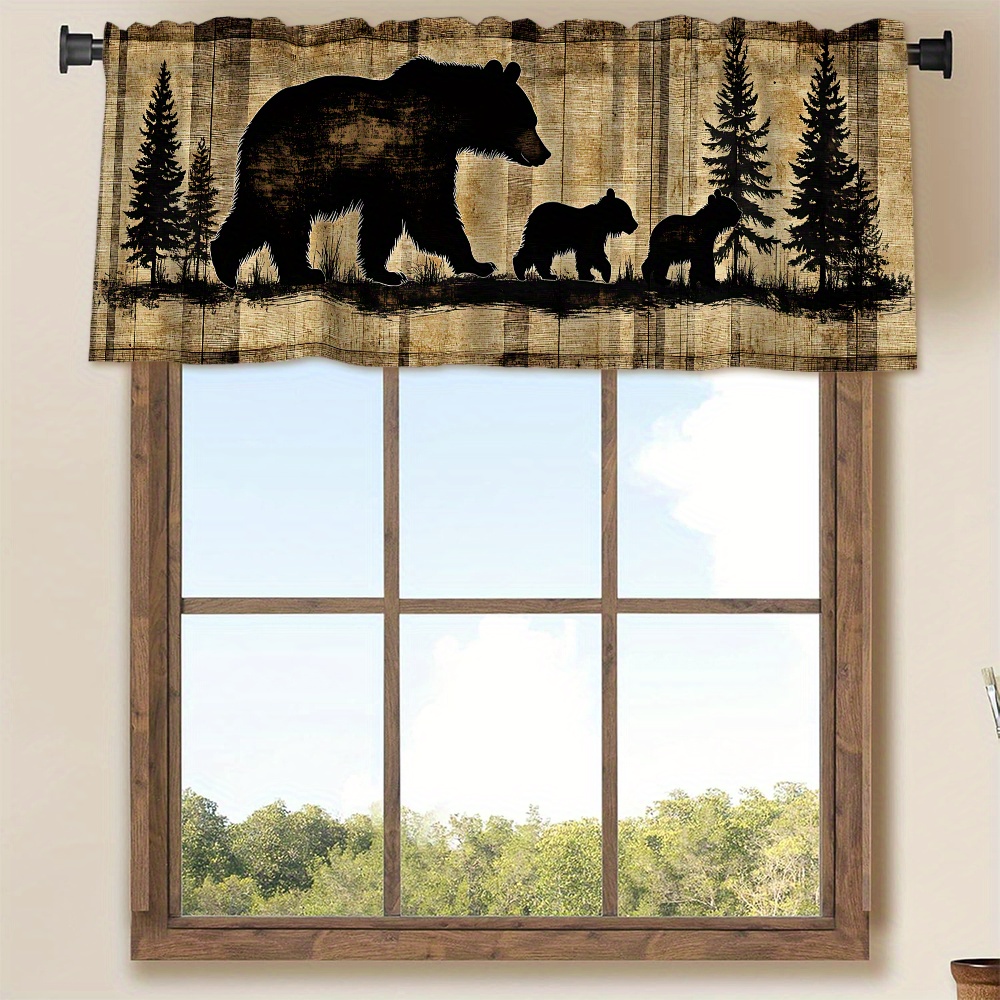 TEMU 2d Flat - 2d Printed 54x17.7in/137x45cm A Black Bear Kitchen Curtain, Short Household Kitchen Screen With Rod Pocket, Made Of Semi-transparent