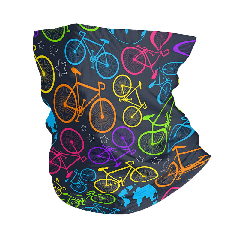 Image of 1pc Vintage Printed Neck Gaiter, Colorful Bicycle, Earth Pattern, Lightweight Multi-functional Polyester Mask, Unisex