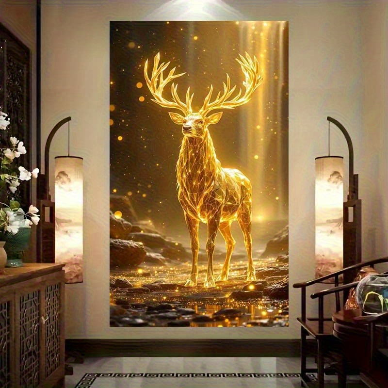 Large 40.01 * 40.01 cm Golden deer diamond painting kit-DIY handmade crafts, with round rhinestones, home and office decoration frameless canvas wall art, suitable for bedroom or living room, perfect gift idea, DIY Handicraft Kit | Sparkling Design | Canvas Art Kits,Diamond Painting Accessories