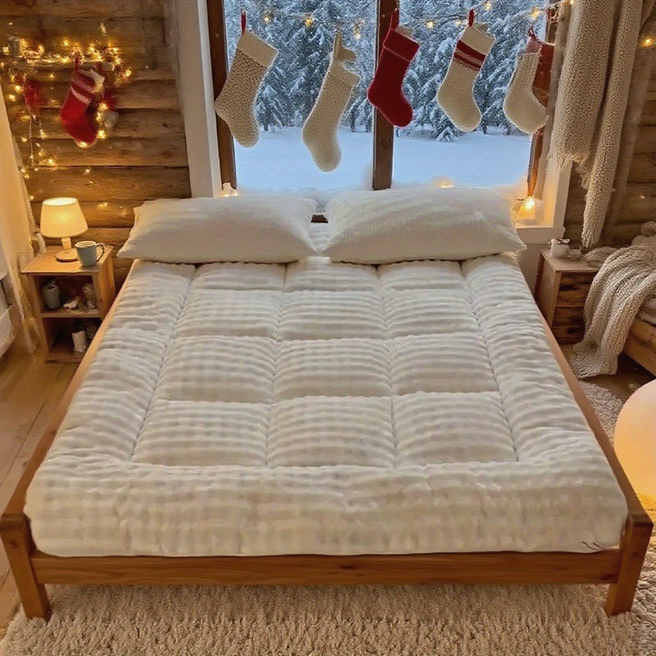 TEMU Fluffy Floor Mattress, Super -up Tatami Mat, Foldable And Portable Floor Bed Sleeping Pad With Plush Polyester Cover, Machine Washable For Home