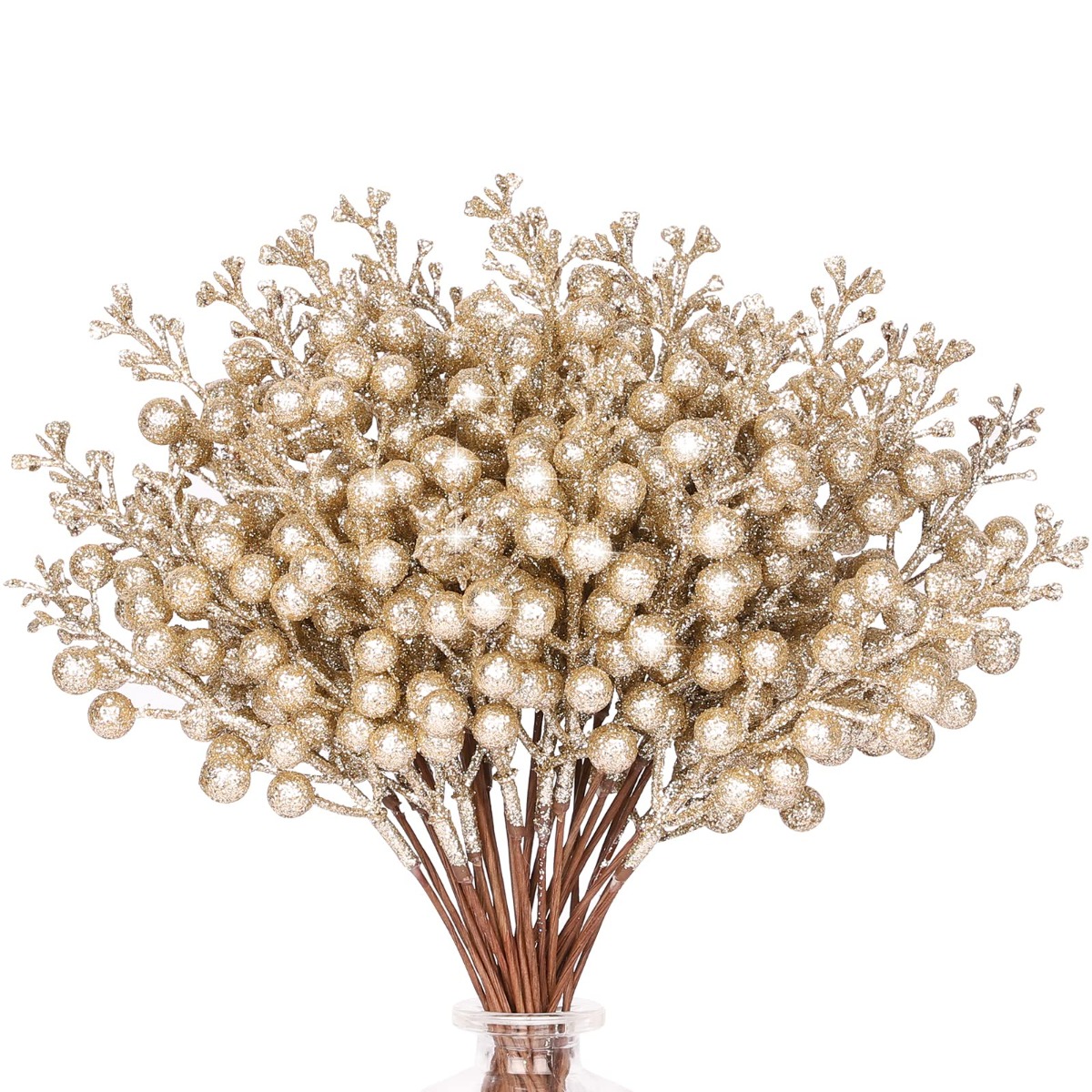 TEMU 16pcs 9.5 Inch Artificial Champagne Stems, Christmas Tree Picks For Garland, Wreath, Vase Decoration, Crafts, Wedding And Decor