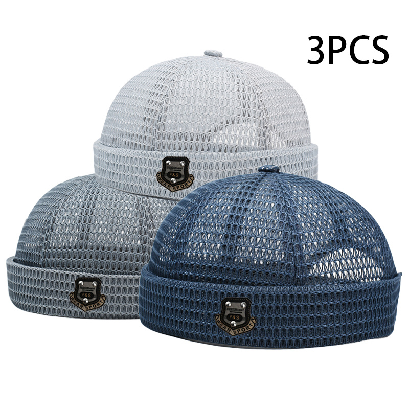 TEMU -piece Summer Set Featuring A Large Mesh, Breathable, Brimless Melon Skin Hat. This Adjustable Hip-hop Suitable For Men And Women, Perfect For