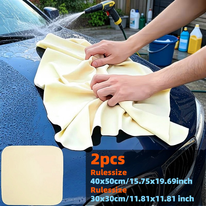 2pcs / 规则40x50cm+规则30x30cm高级鹿皮汽车毛巾 - 超吸水、无绒不褪色替代羊羔皮清洁布 - 家用、餐厅、家具专用柔软天然白布 - 餐厅清洁用品，汽车细节配件，柔软质地设计，优质材料 商品详情 0