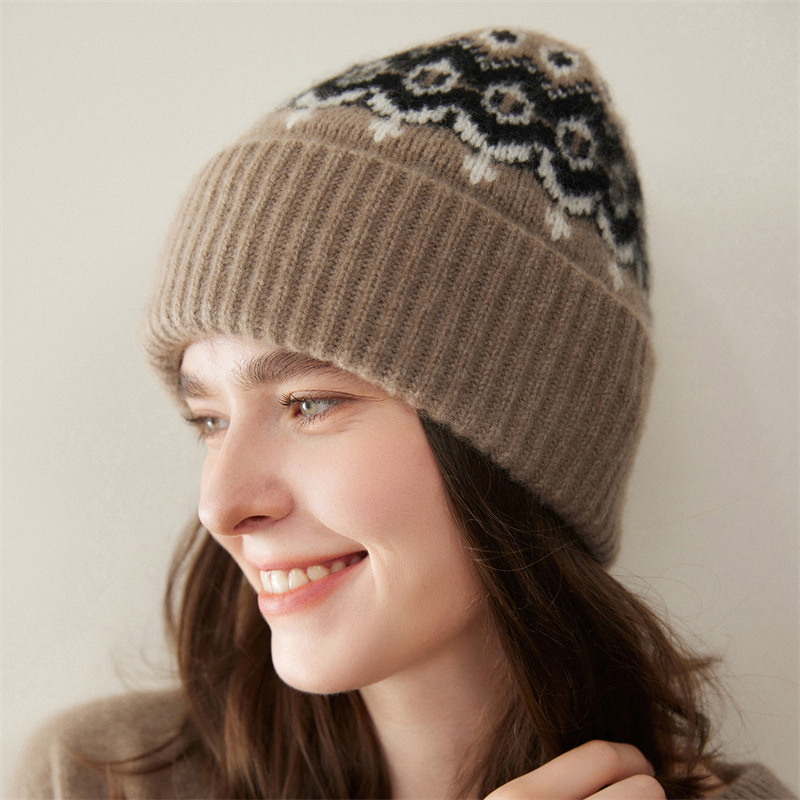 Cashmere Fair Isle Jacquard Warm Thick Hat