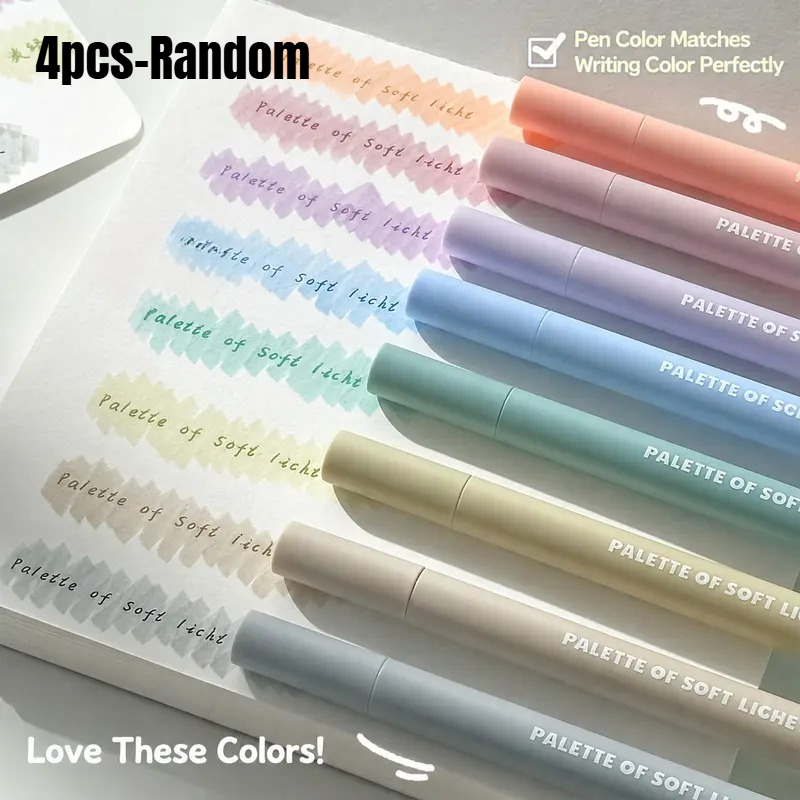 TEMU Random 4pcs Aesthetic Pastel Highlighters, Chisel Tip No Bleed Marker Pens For Journaling Note Taking, Cute School Office Supplies
