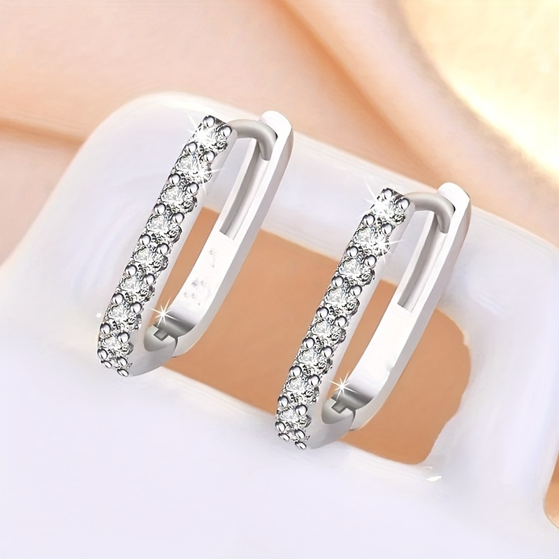 

Stylish 925 Sterling Silvery U-shaped Hoop Earrings With Sparkling Cubic Zirconia - Weddings And Parties, Ideal Gift For Women