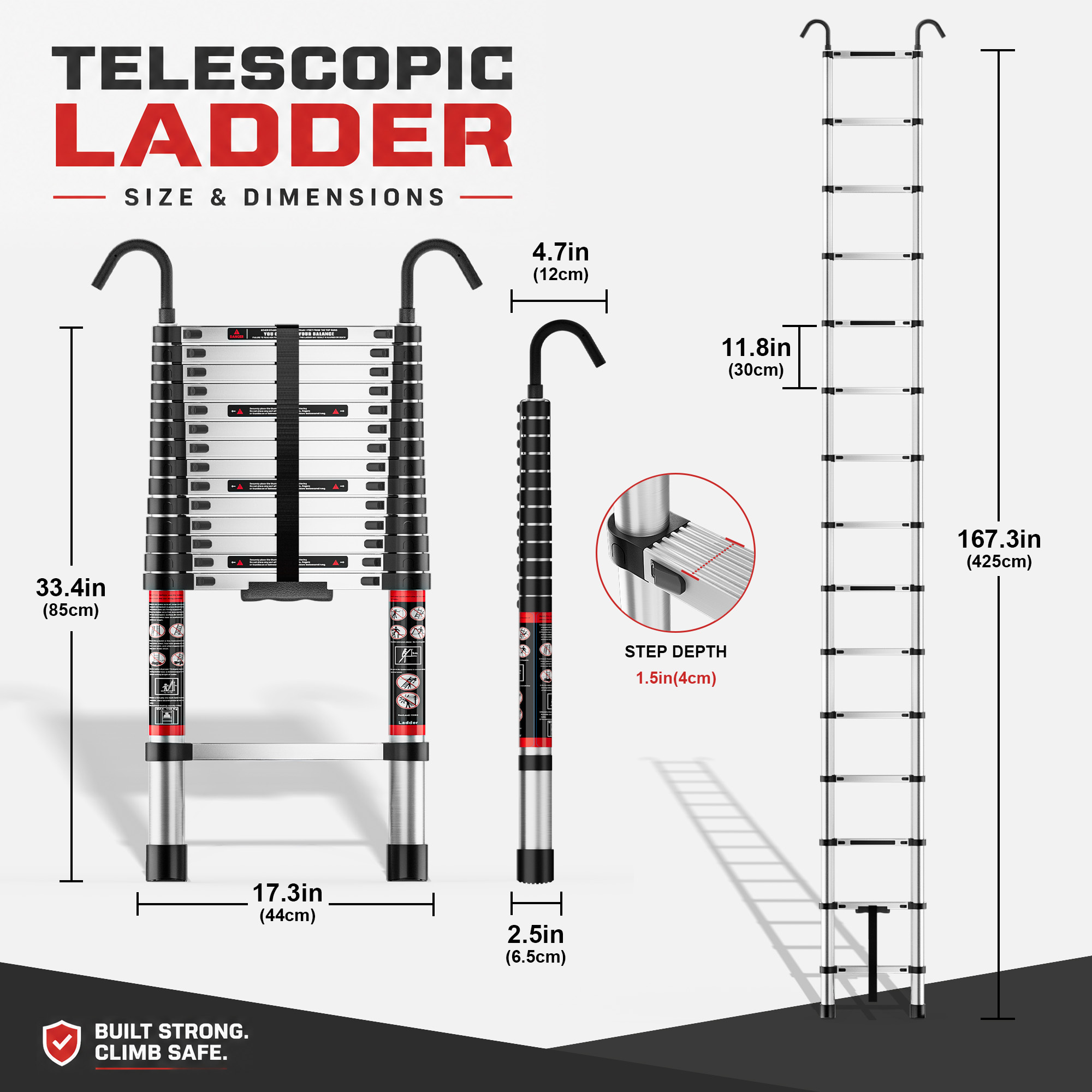 Image of Telescoping Ladder With Detachable Roof Hooks, & Straight Extension Ladder Combo, Portable Folding Step Ladder For Home Rv Gutter Cleaning, Anti-slip Professional Telescopic Ladder