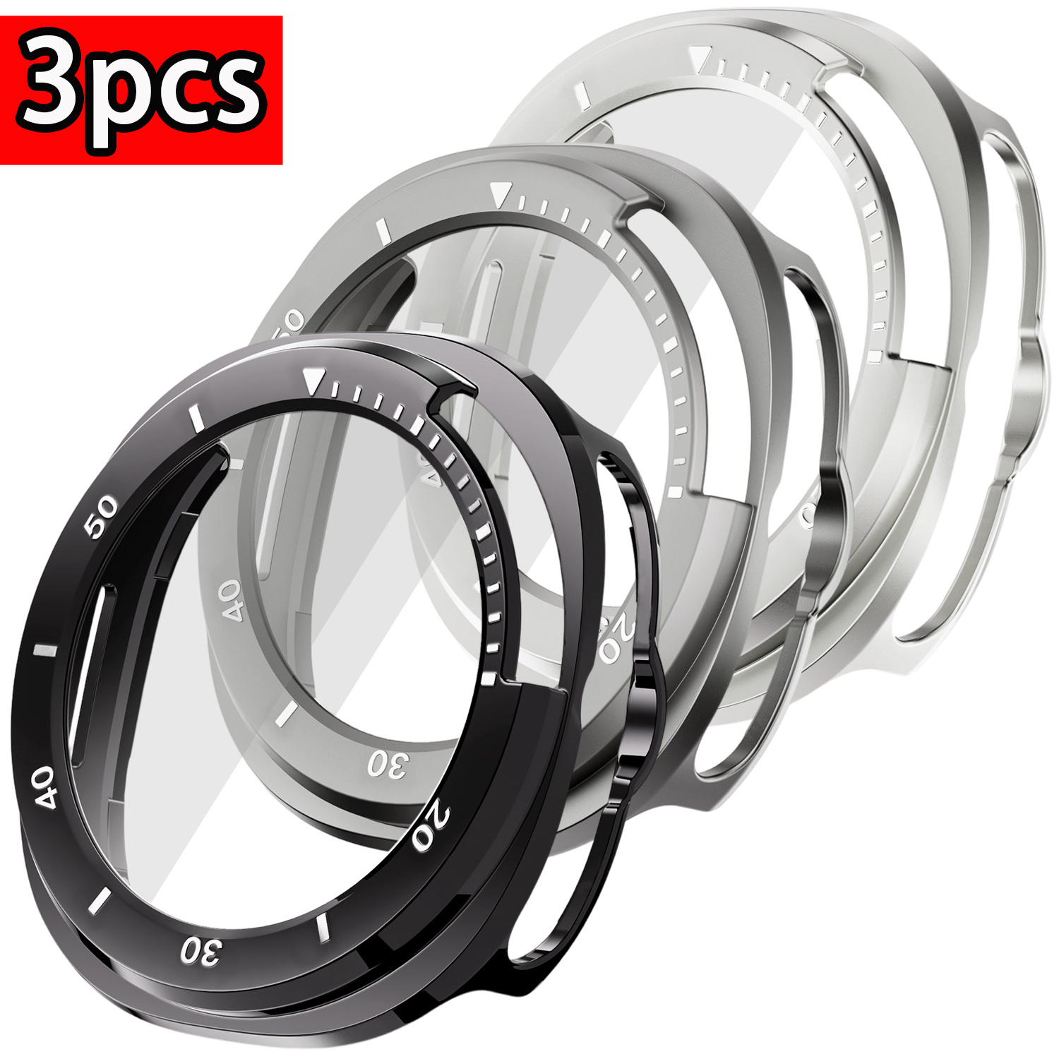 TEMU 3pcs Protective Case For Galaxy Watch8/9/8 Classic 40/44/46mm, Hard Pc Material, Scratch Resistant Protective Case With Screen Protector,