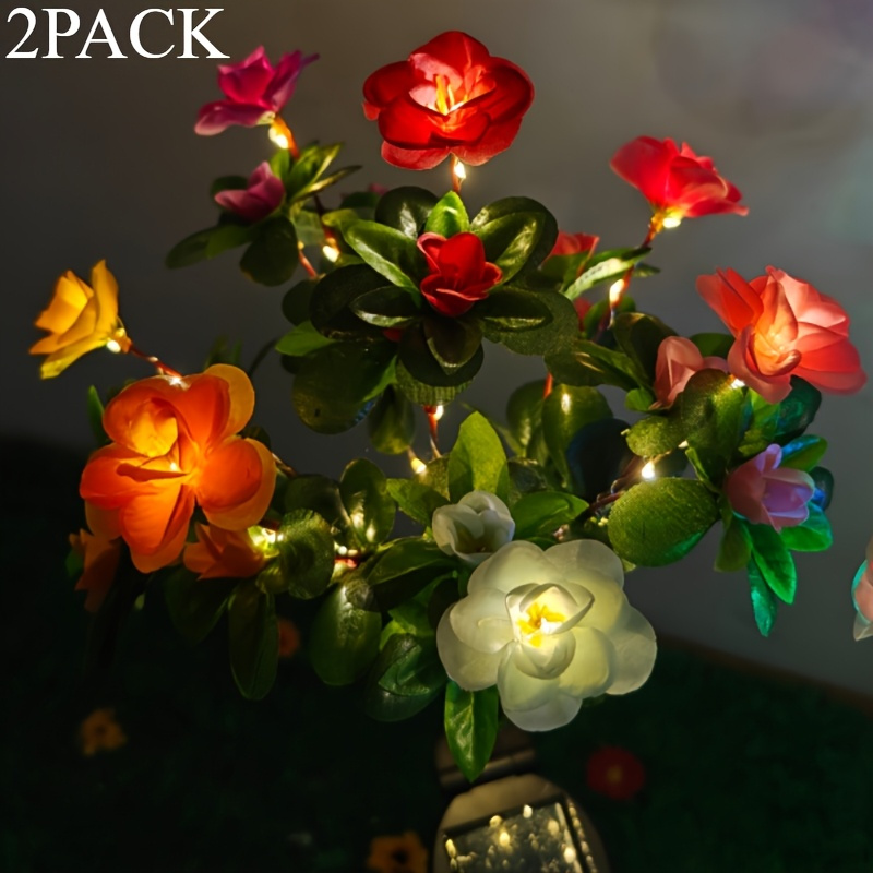 TEMU 2pcs Decorations For Home Outdoor Solar Lawn Lights, Azalea With 42 Large Flowers And 84 Led Solar Garden Lights, Suitable For Courtyard Lawn