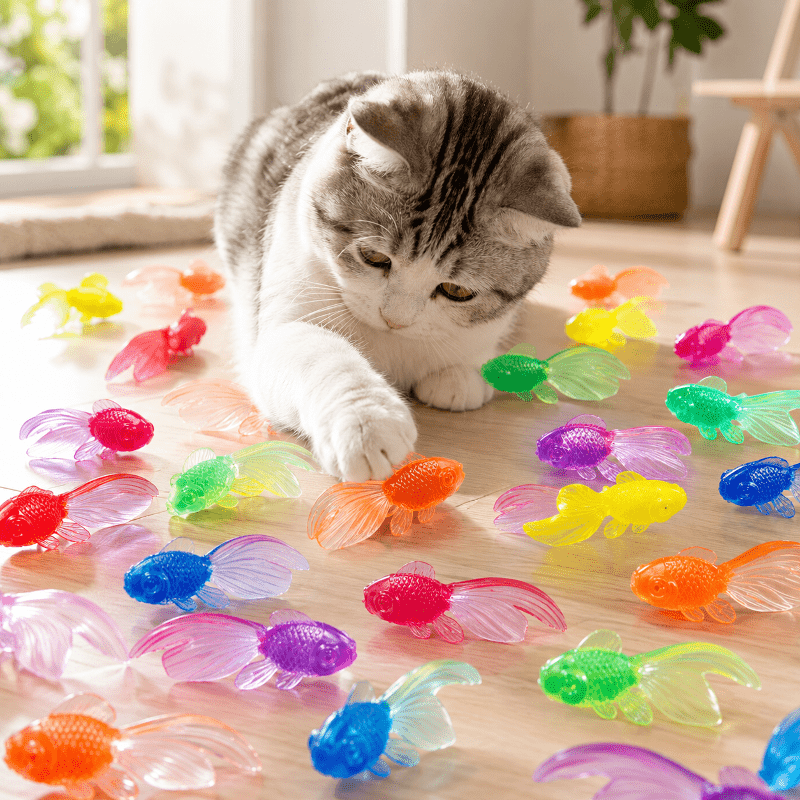 TEMU 25pcs Pack Suitable For Kittens & Small Cats Bite & Kick Interactive Goldfish - 25pcs Random Color Pvc Fish Floor Play, Lightweight Plastic Fish