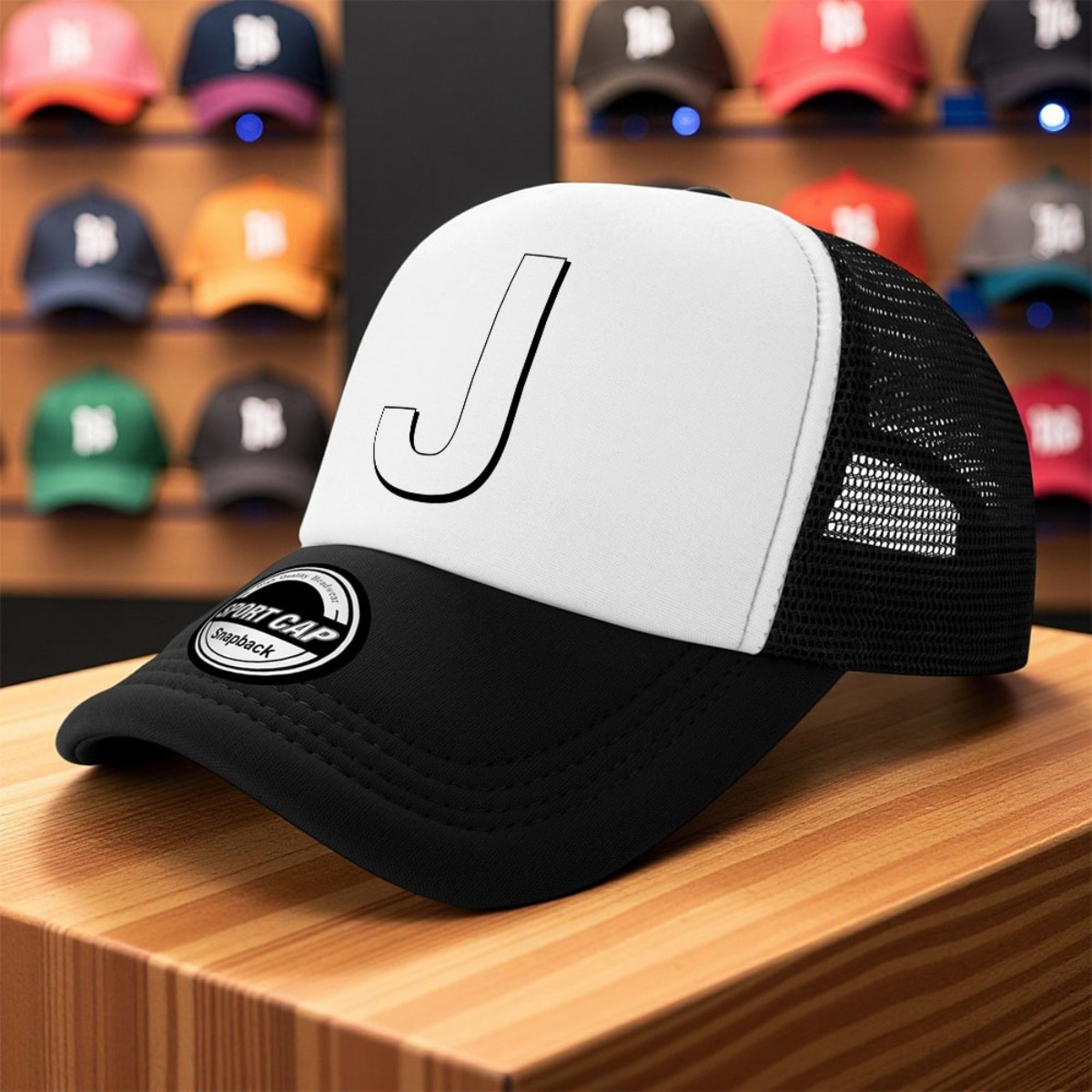TEMU 1pc Baseball Trucker Hat - , Lightweight Breathable Mesh Back, Initial J - For Golf, Fishing, Everyday Wear - Machine Washable Polyester - Gift