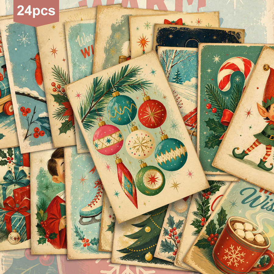 TEMU 24-pack Vintage Christmas Card Set, Suitable For , Seasonal Home Decor And Holiday Gift Exchange Supplies