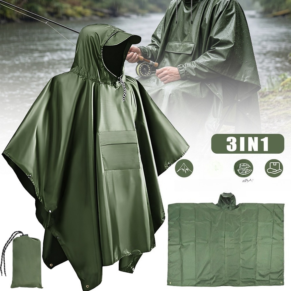 Outdoor Ultralight Poncho Raincoat With Storage Bag, 10-second Quick Wear For Men Women, Perfect For Camping Hiking Fishing Sporting Events, Multipurpose As Ground Cover Tarp Or Emergency Shelter