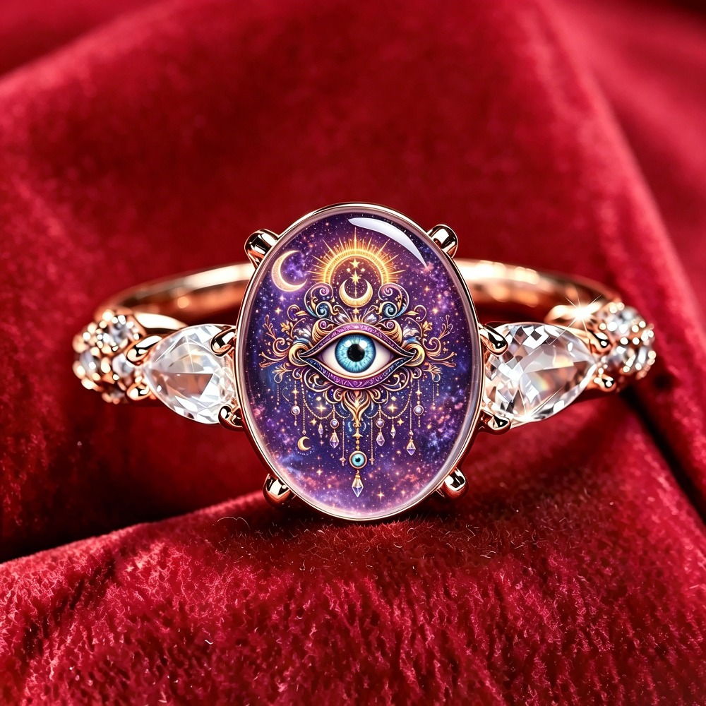 Vintage Starry Sky Evil Eye Sun and Moon Women's Fashion Ring