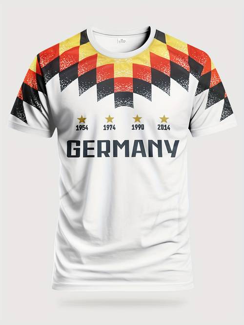 Artikelbild herren fußballtrikot der deutschen – für spiele, fitness freizeitkleidung – maschinenwaschbare fußballbekleidung – lebhaftes geometrisches muster – kurzärmeliges oberteil mit bequemer passform – exklusives kurzärmeliges herren-t-shirt für fitness-enthusiasten