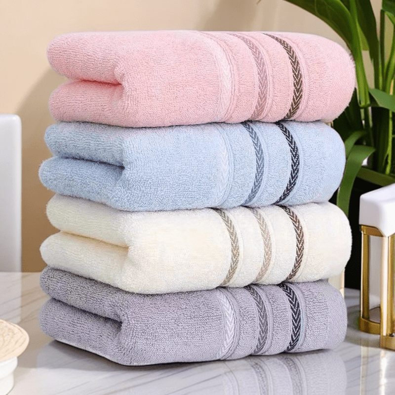 2pcs ultra soft cotton towels thickened   absorbent lightweight towels in beige   blue striped     bathroom   set