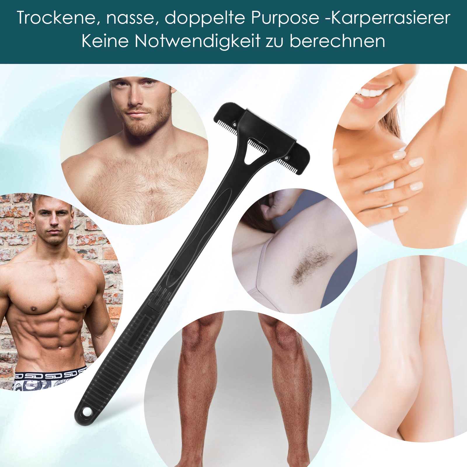 Men's Back Hair Trimmer with 5 Blades and Adjustable Long Handle