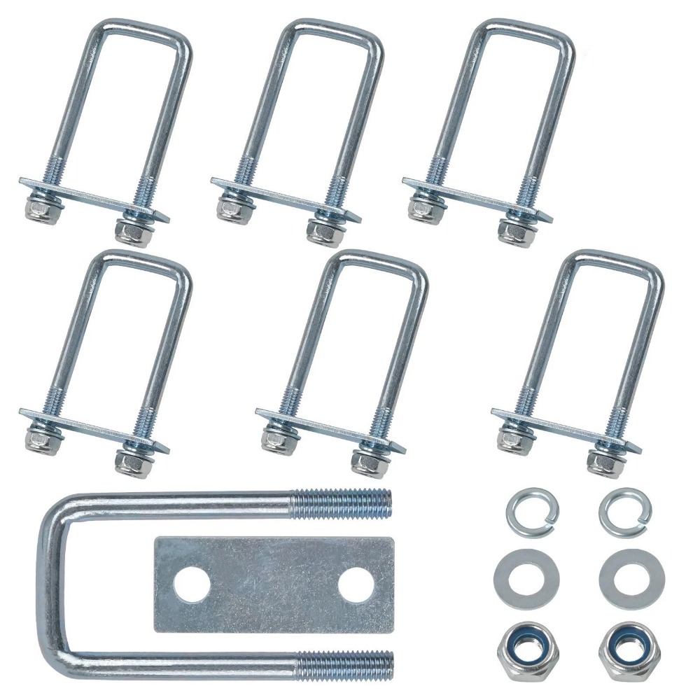 Set Of 6 Square Brackets For Trailers, Complete With Counter Plates, U-bolts, And M10 Nuts