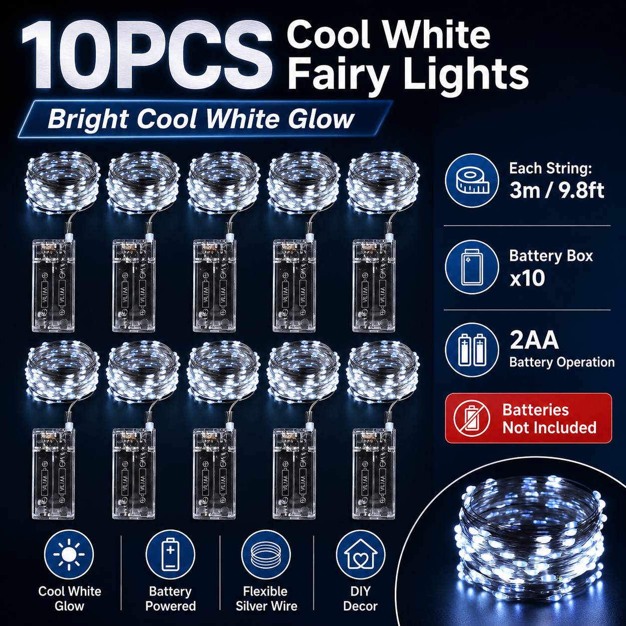 TEMU 10pcs Guirlandes Lumineuses LED Féériques, 30-LED Guirlandes Lumineuses pour Ballons, Convient à Diverses Occasions, Utilisé pour Mariage, Noël,