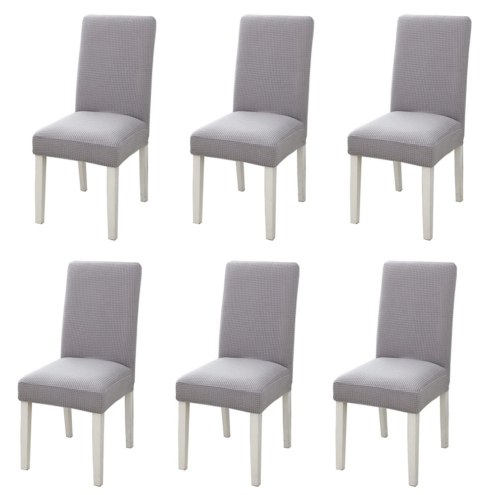 Image of 6pcs Gray Fleece Lined Thickened Stretch Chair Covers, Universal One-piece Soft Dining Chair Slipcovers, Washable Removable Stool Covers For Home Kitchen Banquet Decor
