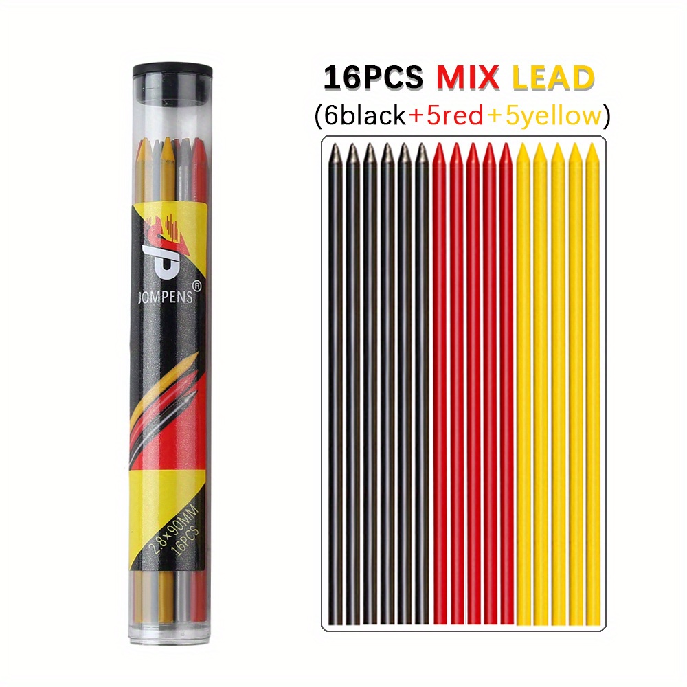 [fine Writing Tools]16pcs/box, Black/yellow/red 2.8mm Woodworking Mechanical Pencils Replaceable Lead Cores For Marking Building Accessories