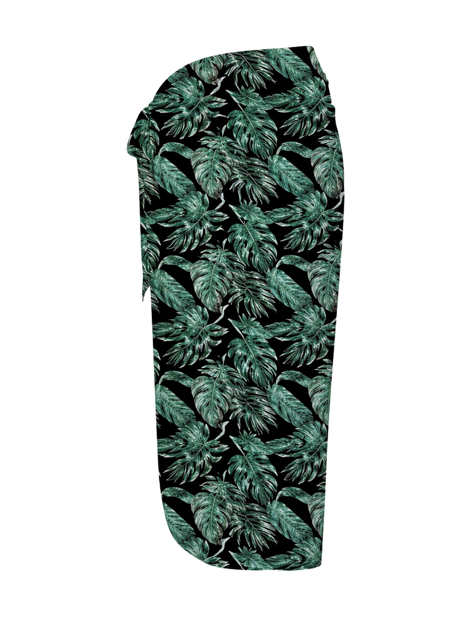 Tropical Leaf Pattern with Dark Green And Black Background Featuring Palm Leaves And Foliage Design on Swimwear Set Female Exquisite Printed Pattern Bikini Exquisite Bikini And Skirt Set