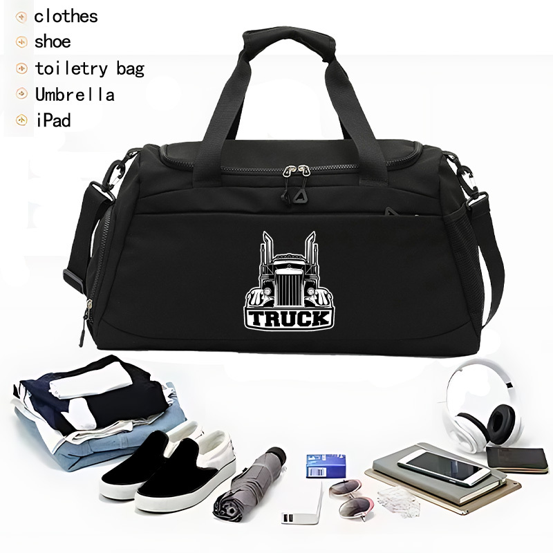 TEMU A Multifunctional Fitness Bag For Truckers Featuring A Printed Design, A Separate Compartment For Shoes, A Secure Zipper, And Space, Ideal For