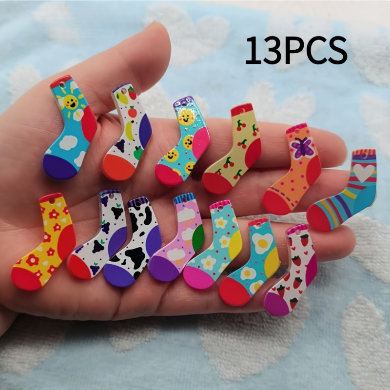 TEMU 2d Flat, 13pcs Color Compatible For Diy Craft Sock Charms - Ankle/toe Shapes With Sole Patterns Suitable For Necklaces, Earrings,, Accessories -