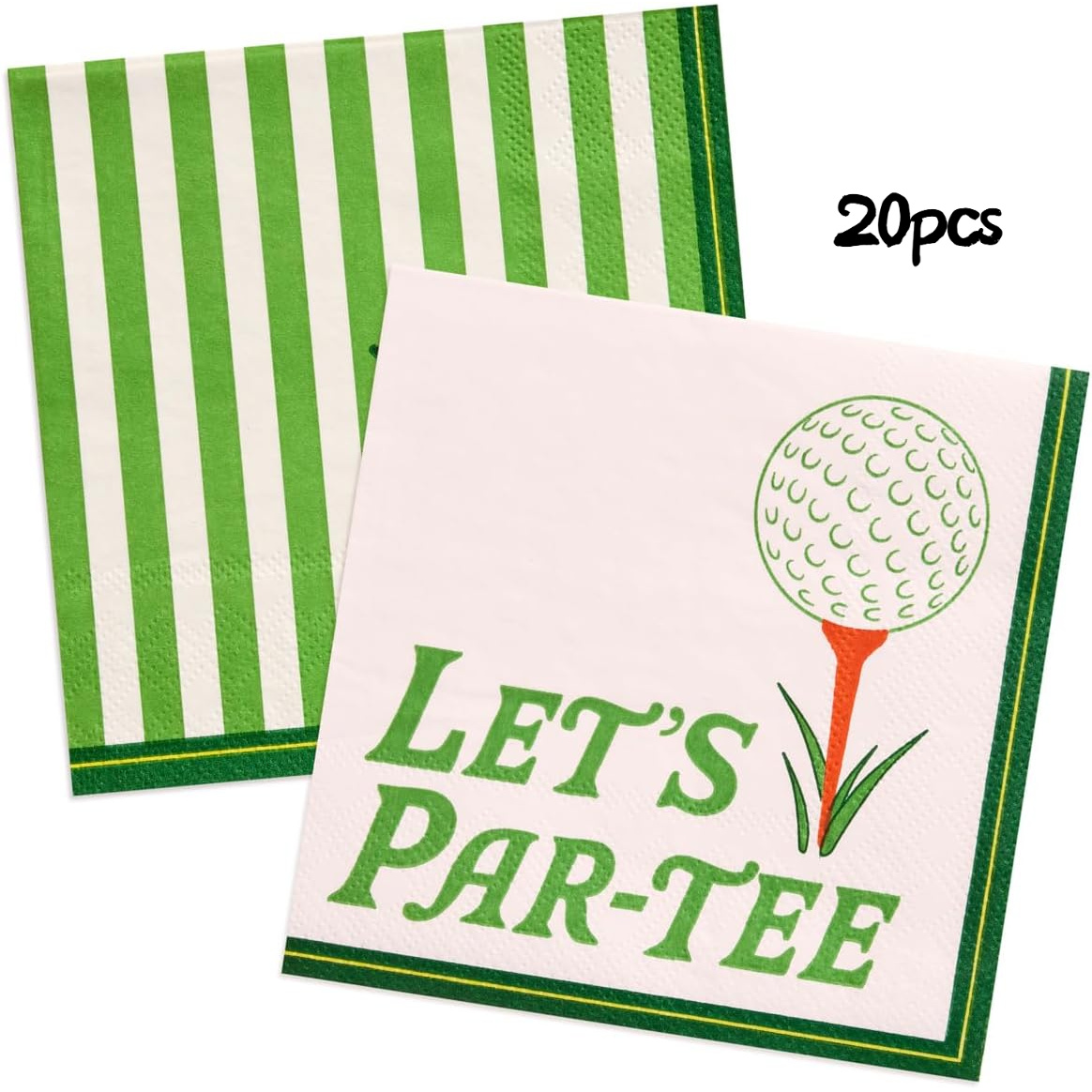 TEMU 20pcs " Par-tee" Golf-themed Party Napkins, Green And White Striped Disposable Hand Towels, -style Birthday/retirement Party Table Decoration