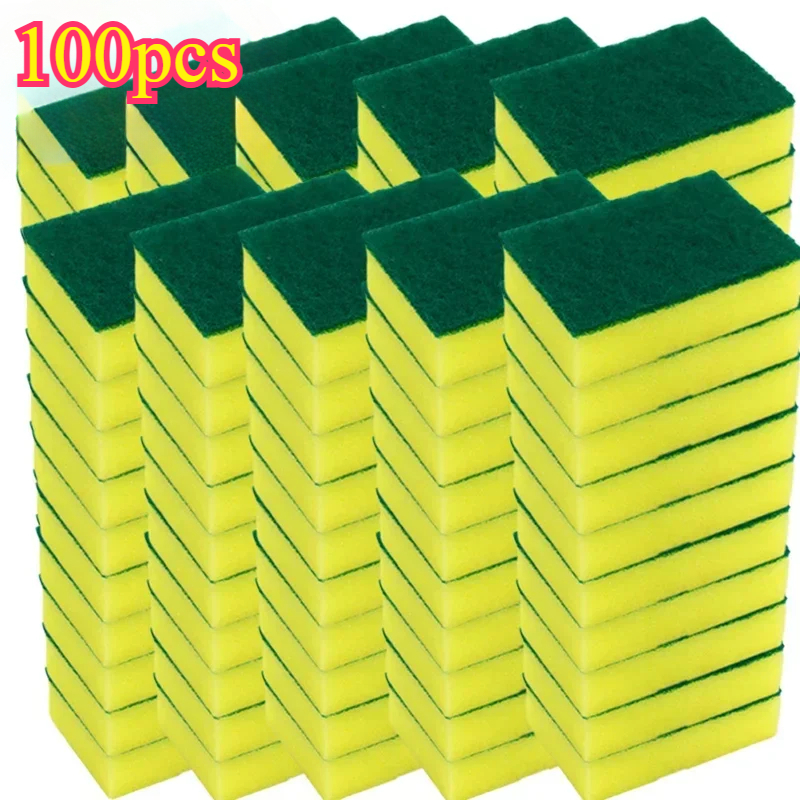 Set Of 100 Household Sponges For Dishwashing, Featuring Soft And Absorbent Materials, Ideal For Scrubbing Pots And Removing Rust, Perfect For Kitchen Cleaning