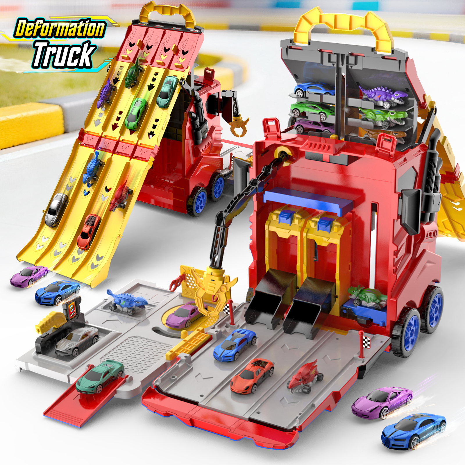 Transforming Launcher Truck Track Toy with Handbag Storage