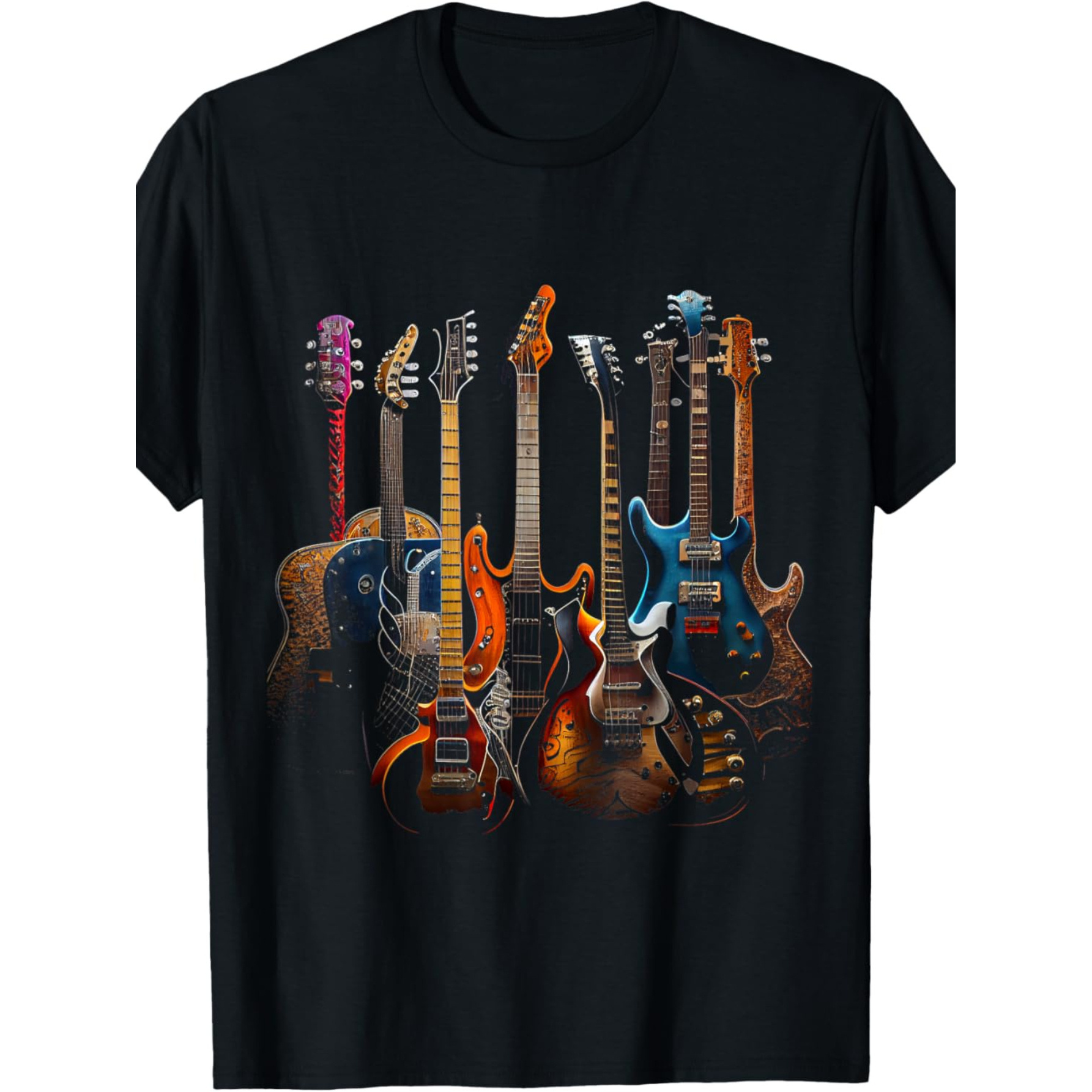 

1pc Casual Cotton T-shirt With Electric Guitar Print, Crew Neck, Short Sleeve, Regular Fit, Knit Fabric, 220g/m2, Ideal For Guitarists And Music Lovers, Weekend Casual Wear