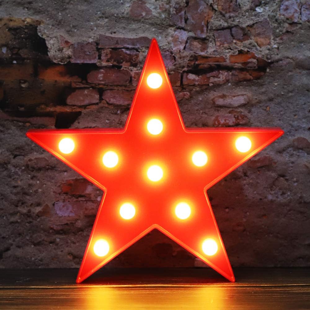 TEMU 1pc, Led Display Light Sign For Festival Lighting Display, Star-shaped Desk Lamp, Suitable For Rooms And Wall Decoration - Red (operates With