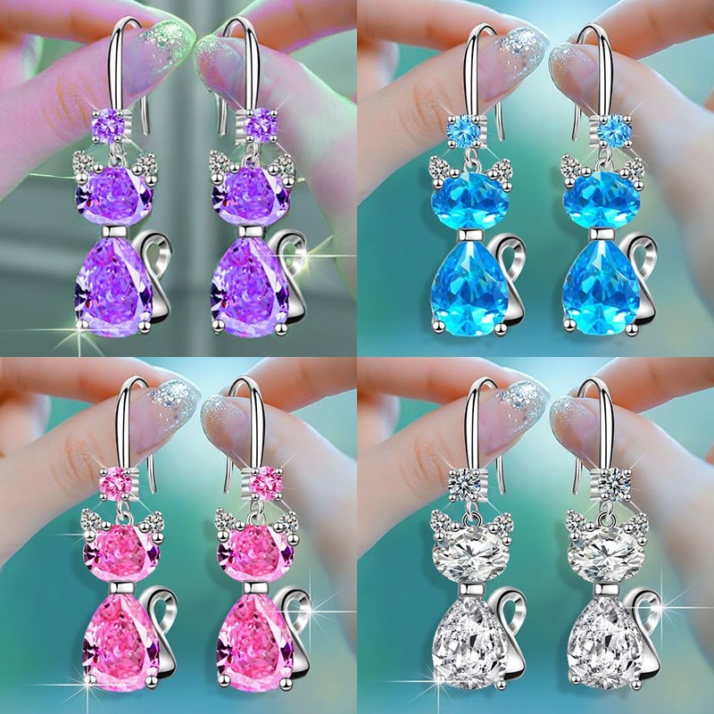 TEMU 8pcs K-plated Cat Earrings Suitable For - Cute K+ Cat Earrings For Party & Casual Attire, Birthday & Christmas Gifts, Dainty K-plated ( Wear)