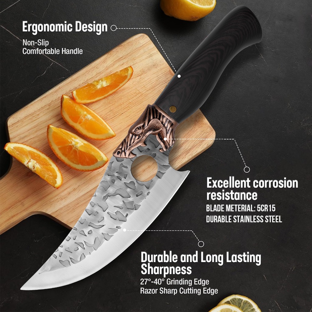 8pcs Stainless Steel Handmade Forged Chef Knife Professional Kitchen Multipurpose Knife Utility Knife Boning Knife Fish Knife Unique Knives Cutting Knife Vegetable Chopper for Kitchen Convenience Gifts for Men