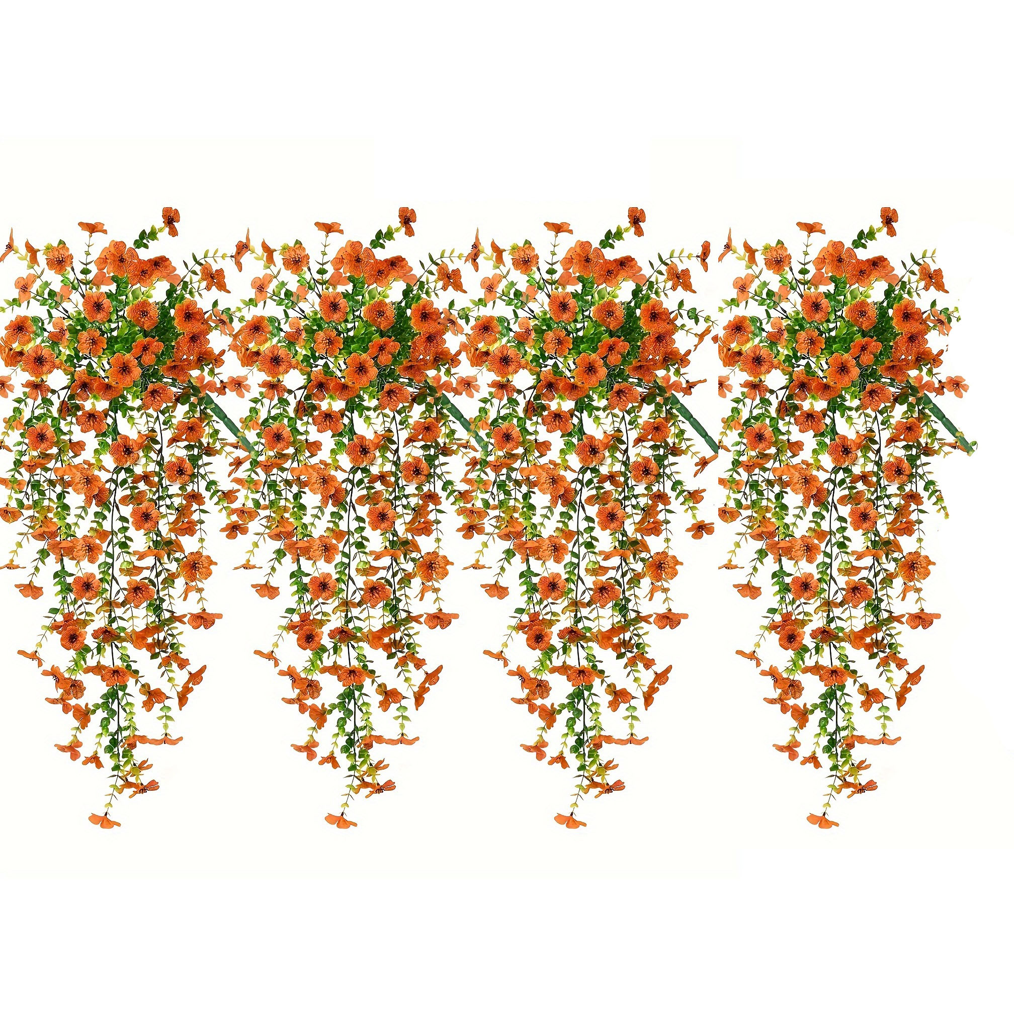 TEMU 6pcs Realistic Artificial Hanging Flowers - Bohemian Orange Daisies With Foliage, Outdoor/indoor Hanging Plant Decor For Fall, Porch, Window