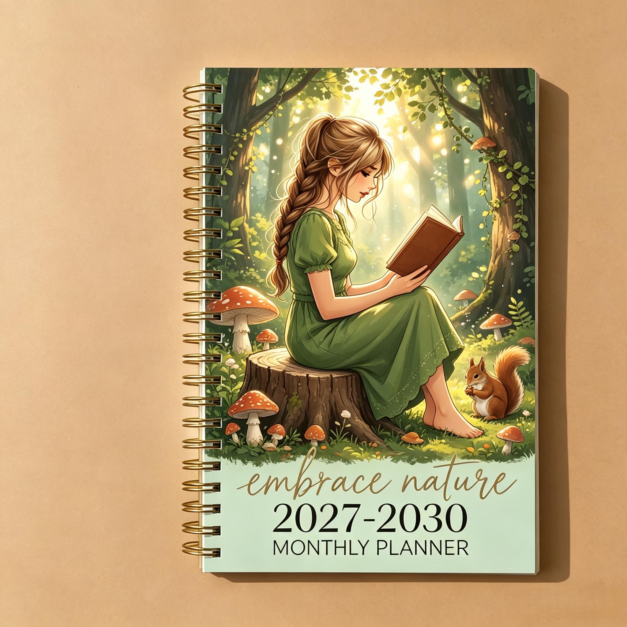 TEMU 2027-2030 Monthly Planner/calendar - 2027 To December 2030, 4-year Monthly Planner, Girl Reading Theme Cover , Annual Calendar Planner, Monthly